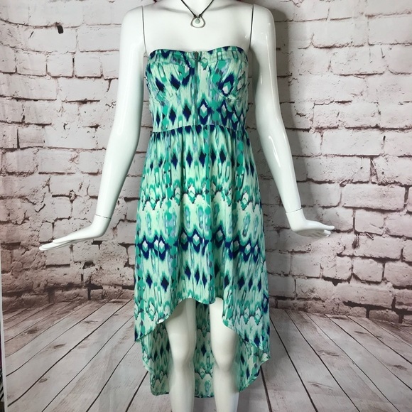 ENVY ME S Aqua Blue Green High Low Boho strapless summer dress Size Small - Picture 5 of 15